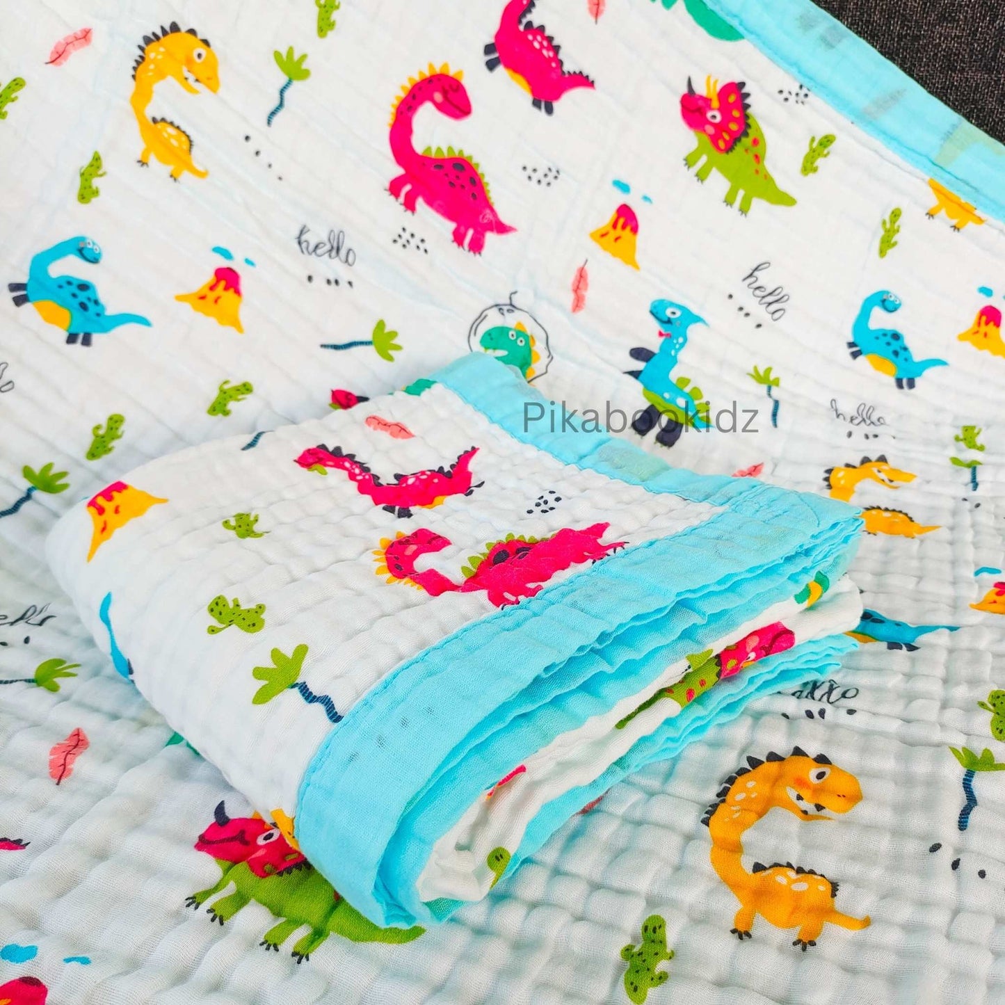 Muslin 6 layer Receiving Blanket Colors - Dino