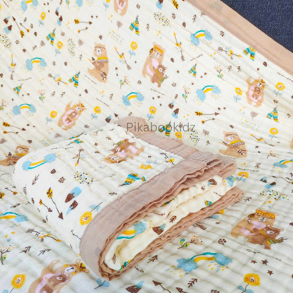 Muslin 6 layer Receiving Blanket Colors - Bear