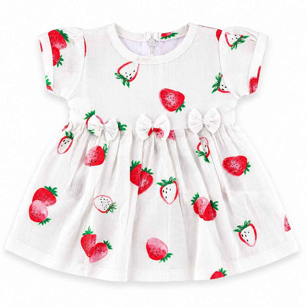 Muslin sleeve frock with bow & backtie - Strawberry - alt view