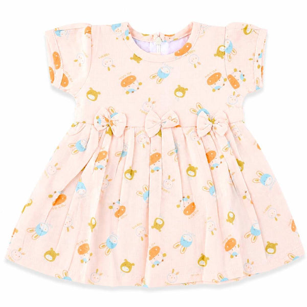 Muslin sleeve frock with bow & backtie - Peach - alt view