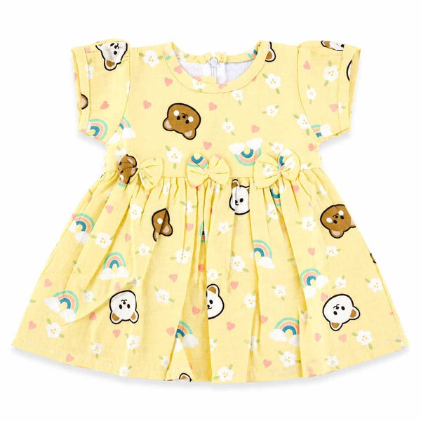 Muslin sleeve frock with bow & backtie - Yellow - alt view