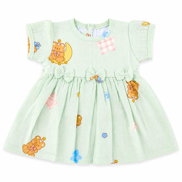 Muslin sleeve frock with bow & backtie - Aquablue - alt view