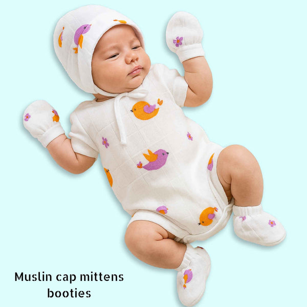 Muslin Cap Mittens Booties Set