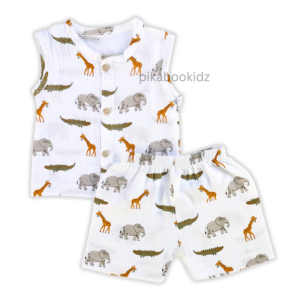 Muslin Jabla & Shorts Set 0-3 M – Elephants