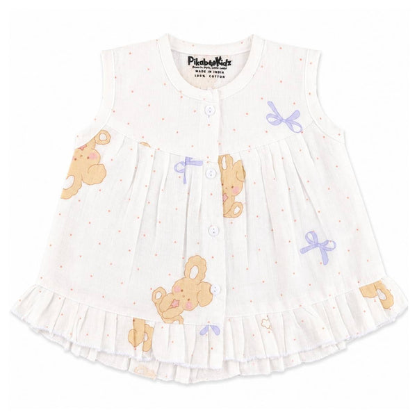 Muslin Button frock 0-6M - Bunny