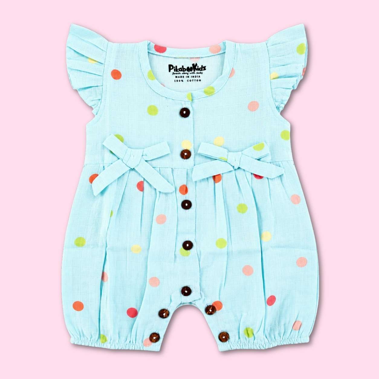 Muslin Rompers - Blue dots