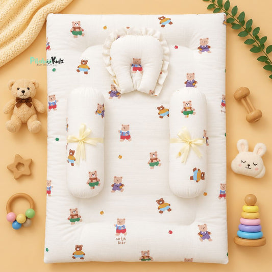 Muslin bed with Bolsters and pillow