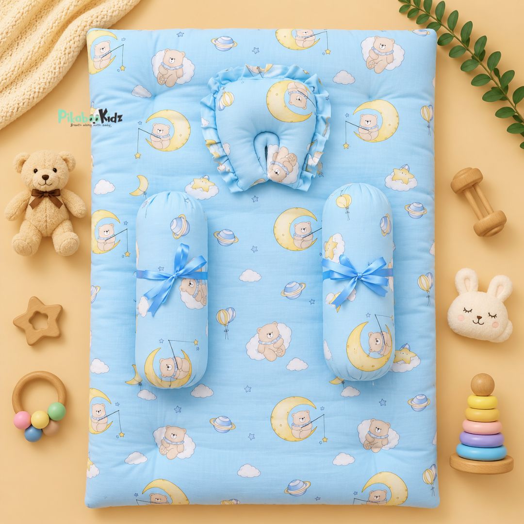 Muslin bed with Bolsters and pillow Cars