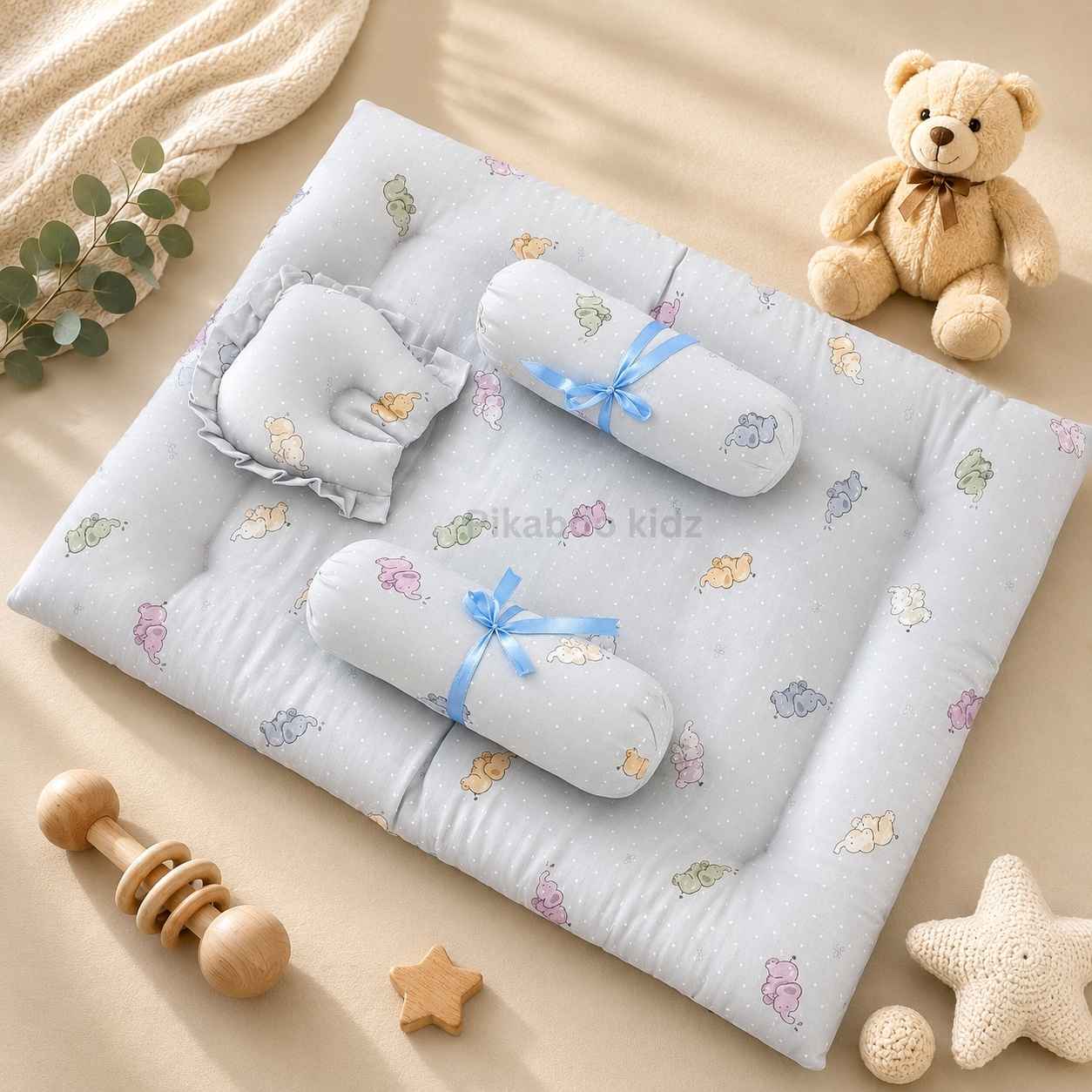 Muslin bed with Bolsters and pillow Elephants