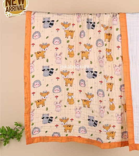 Muslin 6 layer Receiving Blanket Colors - Orange Deer