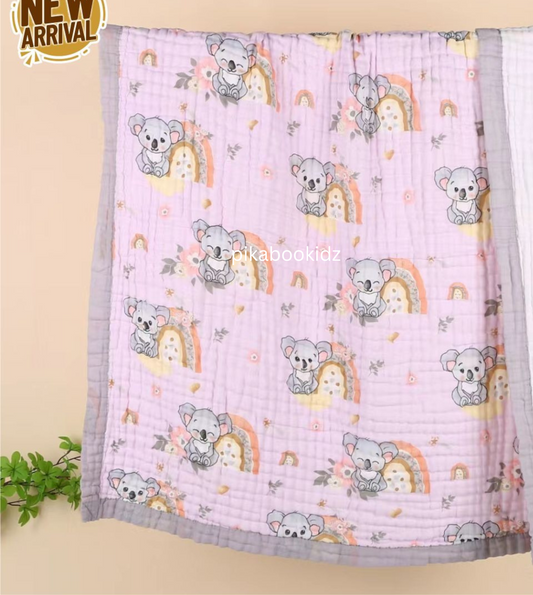 Muslin 6 layer Receiving Blanket Colors - Purple Koala