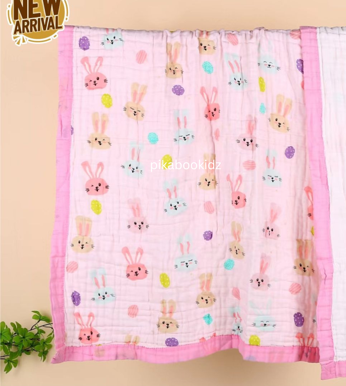 Muslin 6 layer Receiving Blanket Colors - Pink Bunny