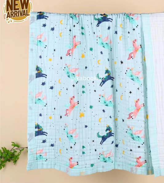 Muslin 6 layer Receiving Blanket Colors - Unicorn