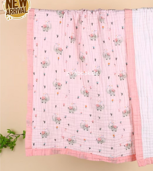 Muslin 6 layer Receiving Blanket Colors - Elephant