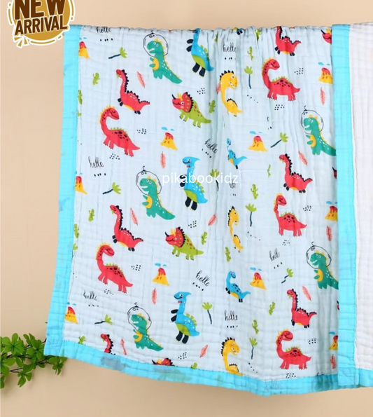 Muslin 6 layer Receiving Blanket Colors - Dino