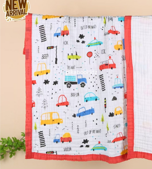 Muslin 6 layer Receiving Blanket Colors - Cool Vehicles