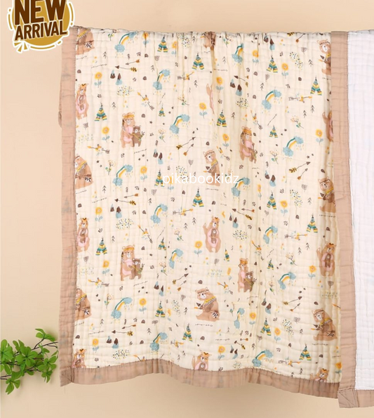 Muslin 6 layer Receiving Blanket Colors - Bear