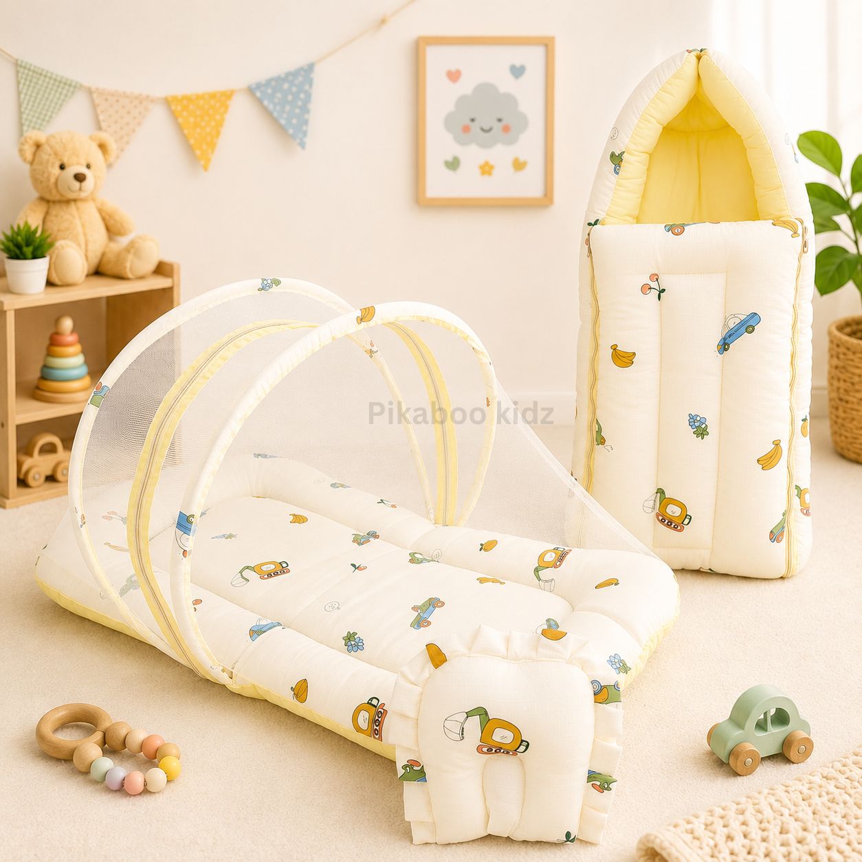Muslin Carry Nest + Net Bed Combo - Yellow