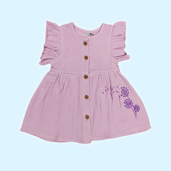 Muslin Button Sleeve Frock Colors – Lilac - alt view