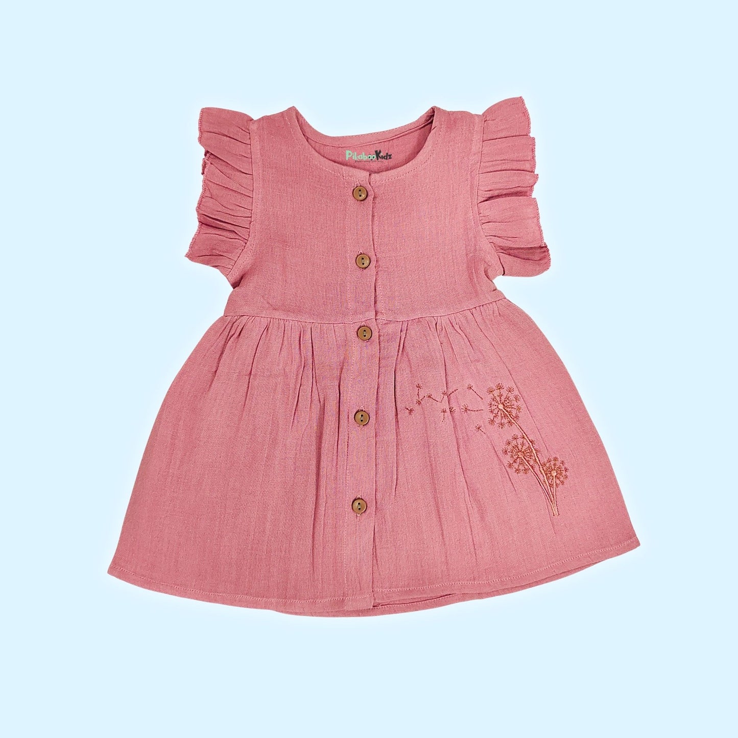 Muslin Button Sleeve Frock Colors – Burgundy