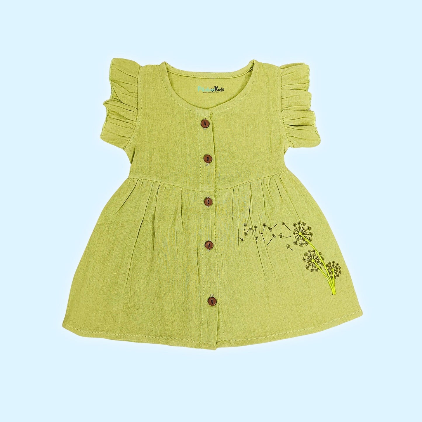 Muslin Button Sleeve Frock Colors – Green