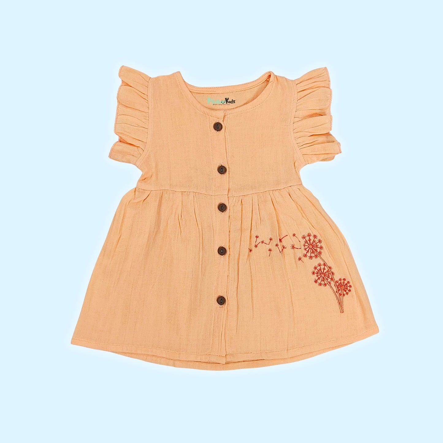 Muslin Button Sleeve Frock Colors – Orange