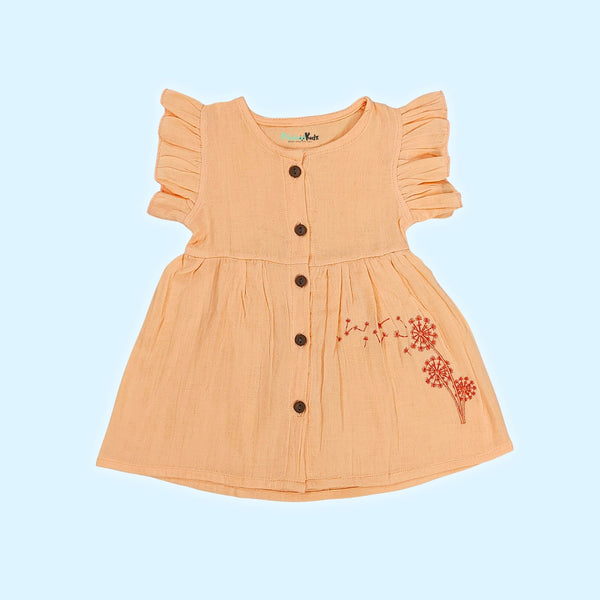 Muslin Button Sleeve Frock Colors – Orange - alt view