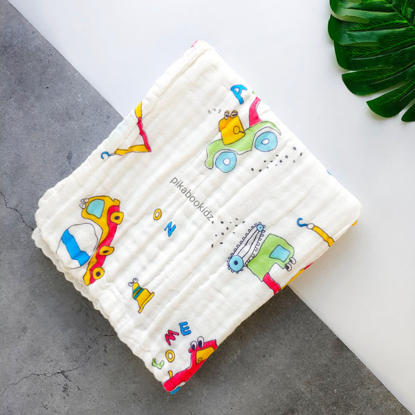 Muslin Crinkled 6layer Bath towel 50*100 cms – Heavy Vehicles