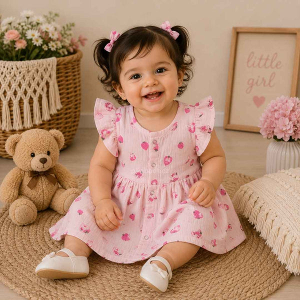 Muslin sleeve frock - Pink
