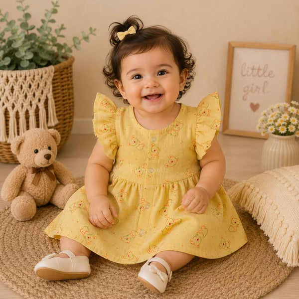 Muslin sleeve frock - Yellow
