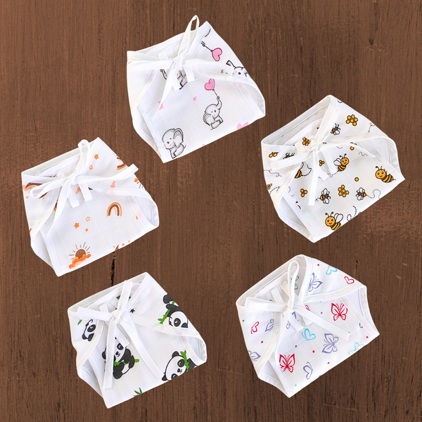 Muslin 5layer Nappy Combo Pack of 5 – NB to 3M Set 1