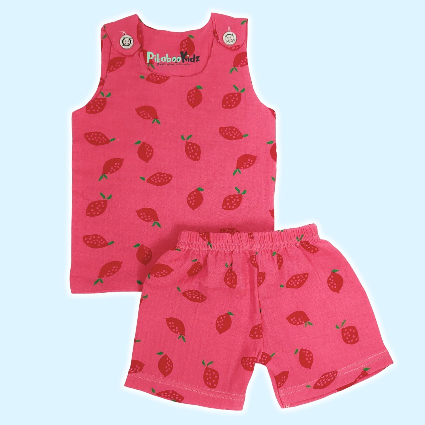Muslin Vest & Shorts Set 6-9 M - Strawberry