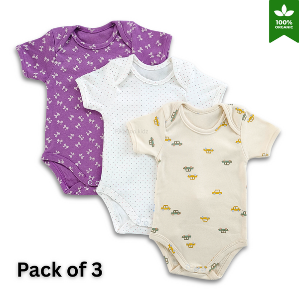 Onesies – 0-3M COMBO 3 (Purple Bow, White dots, Cars)
