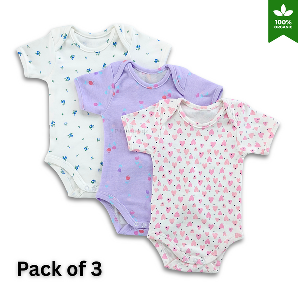 Onesies – 0-3M COMBO 3 (Hearts, Lavender, Blue Flowers)