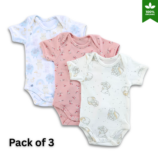 Onesies – 0-3M COMBO 3 (Elephant, Peach flowers, Animals)