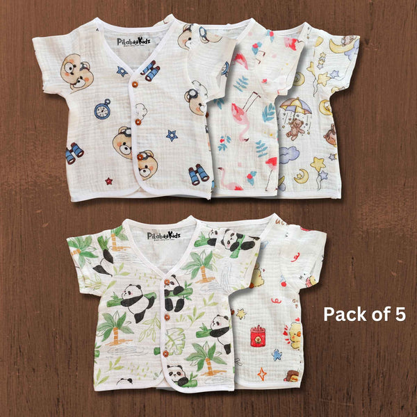 Muslin Half sleeve Button Jabla - Pack of 5 (Random)