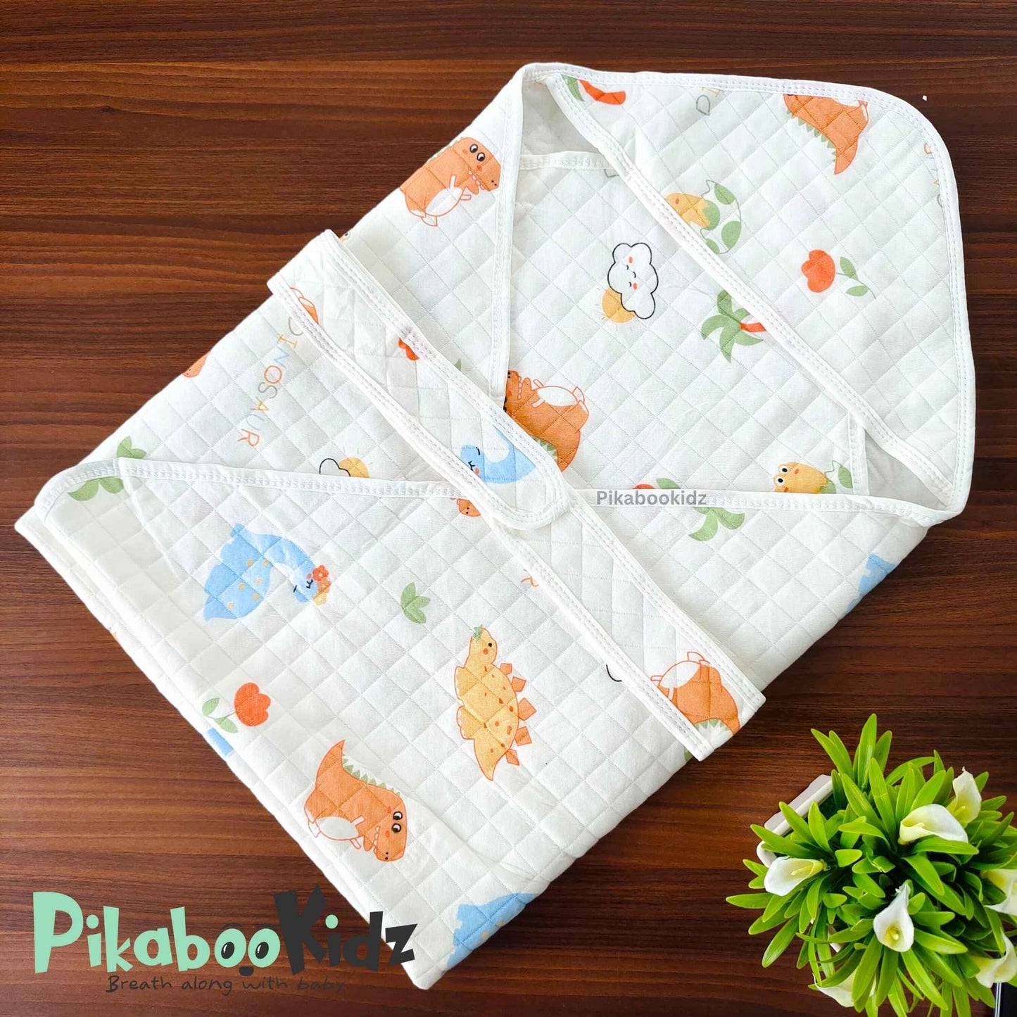 Muslin Hooded Wrapper / Blanket – Cute Dino