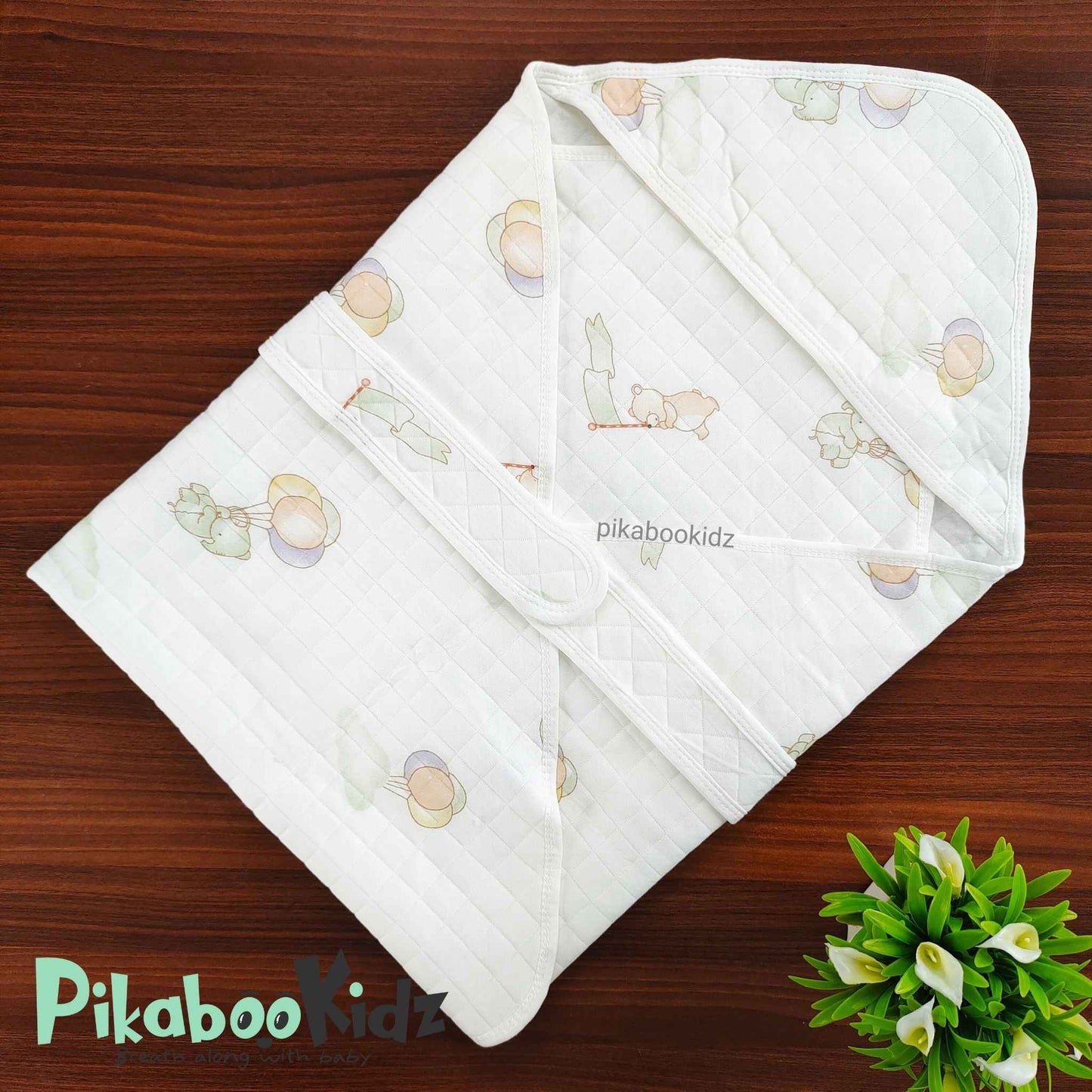 Muslin Hooded Wrapper / Blanket – Balloon & Elephants