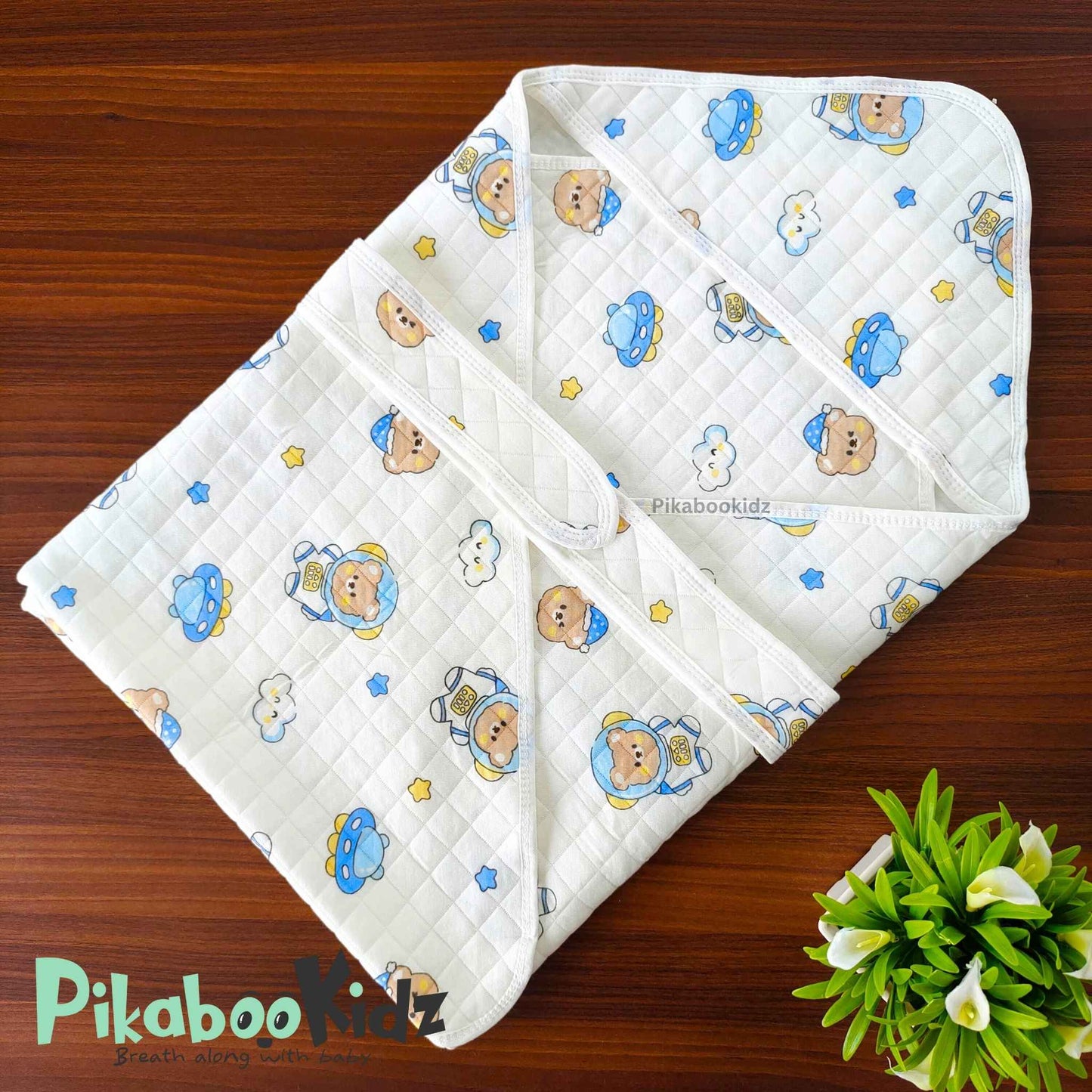 Muslin Hooded Wrapper / Blanket – Space Teddy