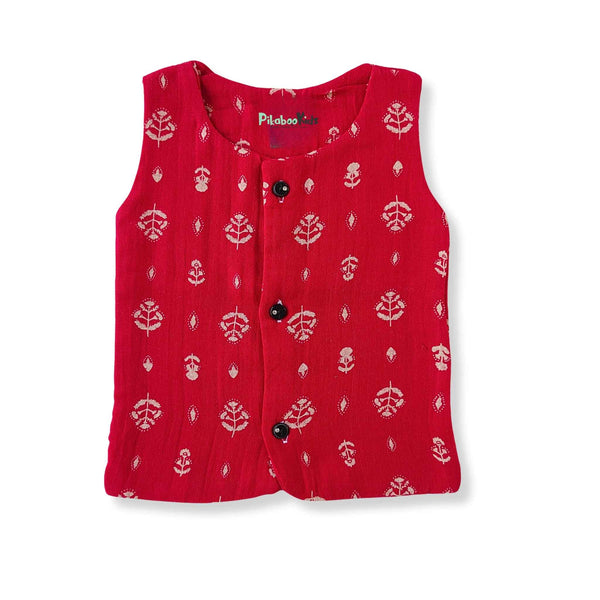 Muslin Double layer Vest 0-3M – Red