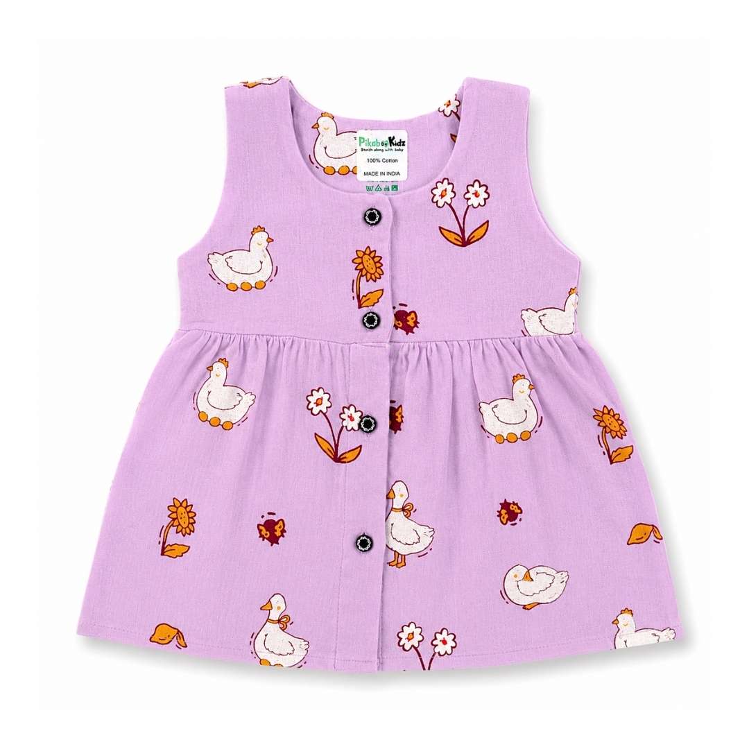 Muslin Button Sleeveless Frock - Purple birds