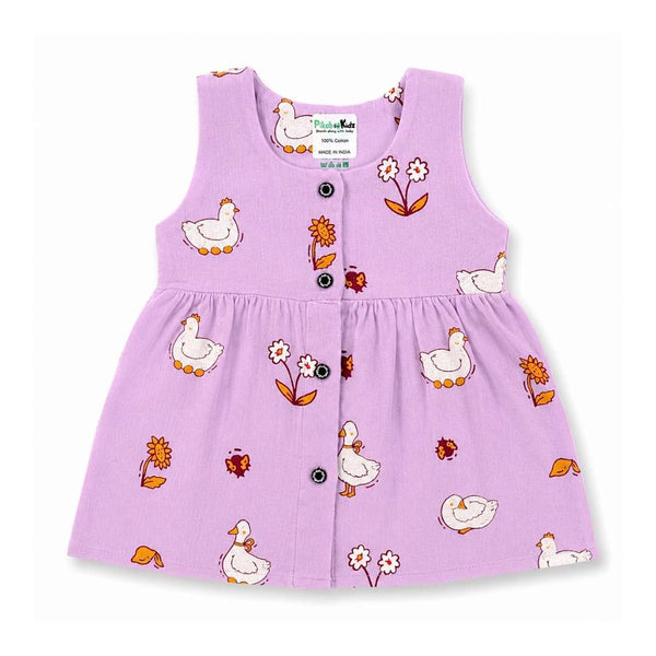 Muslin Button Sleeveless Frock - Purple birds