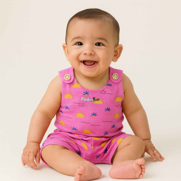 Muslin Vest & Shorts Set 6-9 M - Pink waves