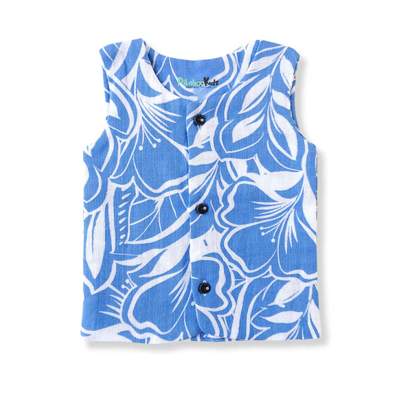 Muslin Double layer Vest 0-3M – Blue flowers