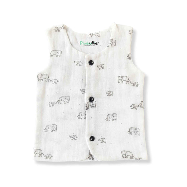 Muslin Double layer Vest 0-3M – Elephants