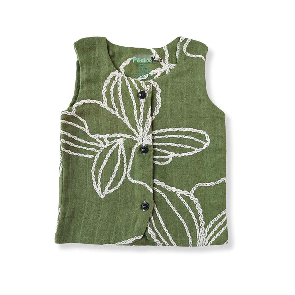 Muslin Double layer Vest 0-3M – Olive Green