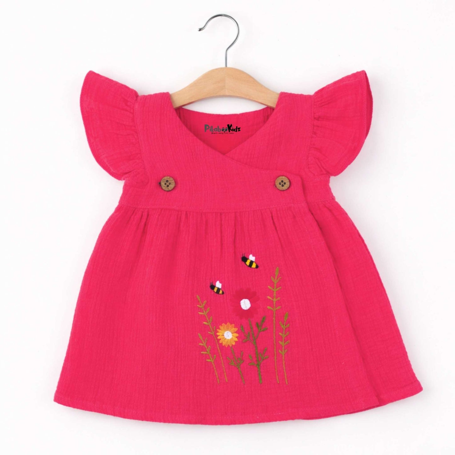 Muslin Crossover frocks - Coral pink