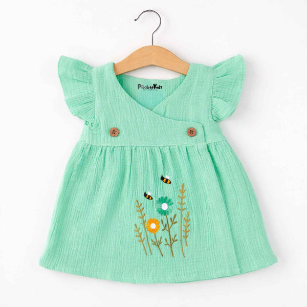 Muslin Crossover frocks - Pastel green - alt view