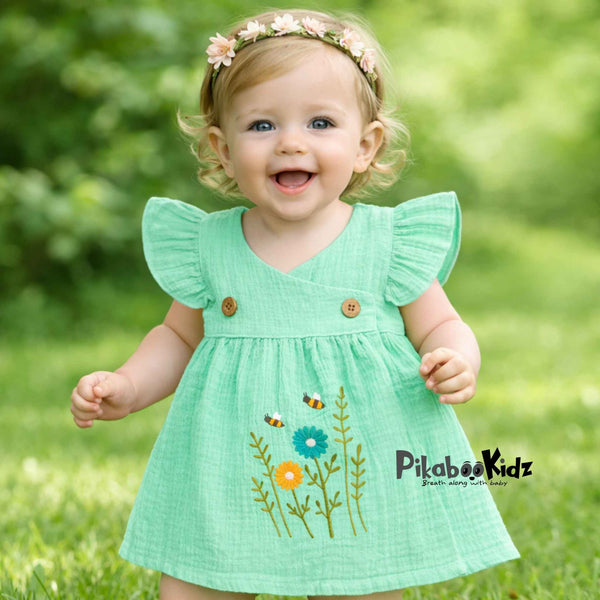 Muslin Crossover frocks - Pastel green
