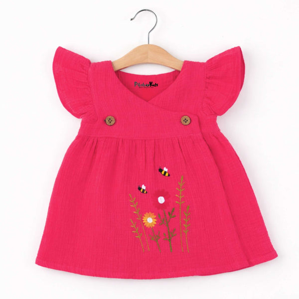 Muslin Crossover frocks - Coral pink - alt view